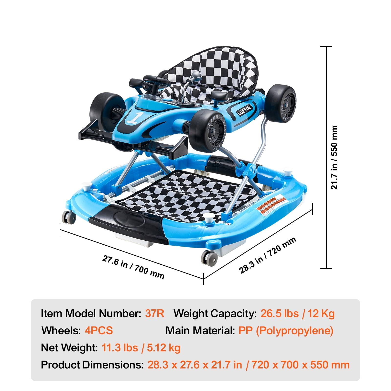 KFFKFF Baby Walker 4 in 1, Foldable Height Adjustable Baby Walker with Wheels, Infant Toddler Walker with Foot Pads, Anti-Fall Baby Walkers and Activity Center