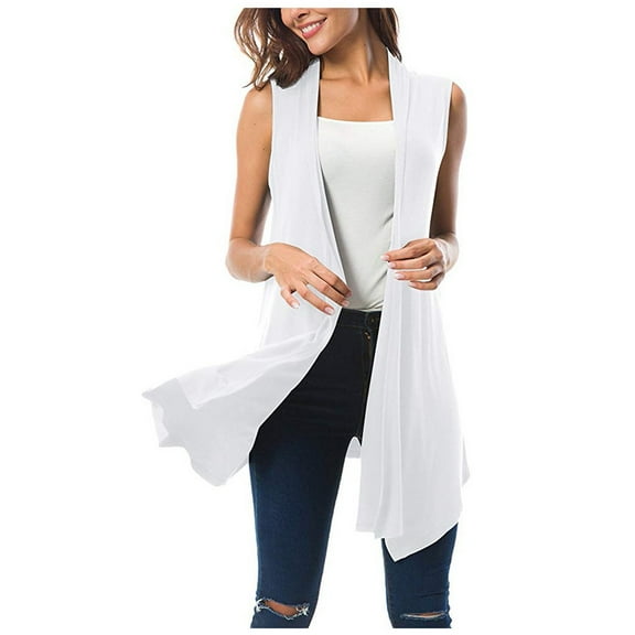 Qiyuancai Women's Sleeveless Draped Open Front Cardigan Vest Asymmetric Hem Blouse Tops Baggy Casual Shirts Women