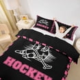 thumbnail image 2 of Castle Fairy Hockey Sport Bedding, Minimalism Checkered Duvet Cover Full, Black Pink White,Black Reversible,3pcs,1 Duvet Cover and 2 Pillowcases, 2 of 6