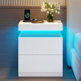 thumbnail image 5 of Nightstand with 2 Storage Drawers,Smart Night Stand for Bedroom,End Table with Charging Station and LED Lights,Nightstand with Sliding Top,White, 5 of 8