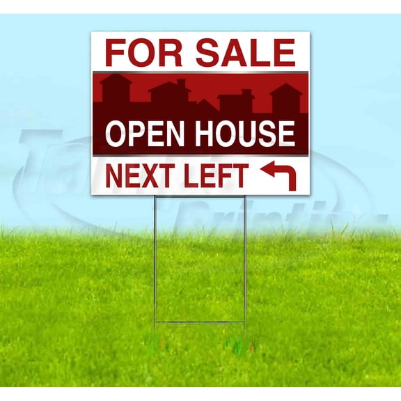 For Sale Open House Next Left (18" x 24") Yard Sign, Includes Metal Step Stake
