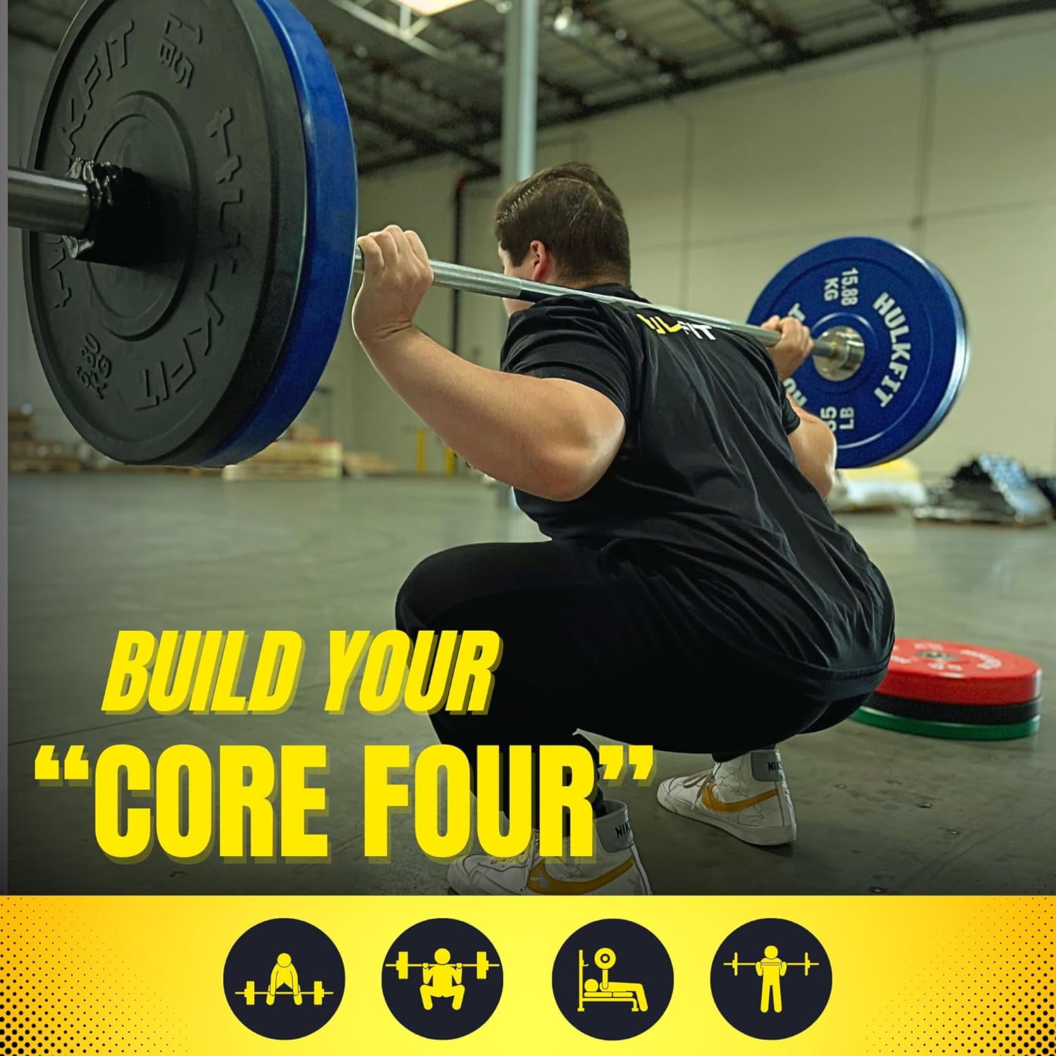 Hulkfit 2” Olympic Shock Absorbing Bumper Weight Plates - 15lb (Pair)