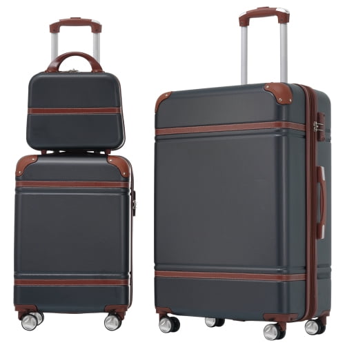 imerelez Hardshell Luggage Sets 3 Pieces 20" 28" Luggages and Cosmetic Case Spinner Suitcase with TSA Lock Lightweight,Black