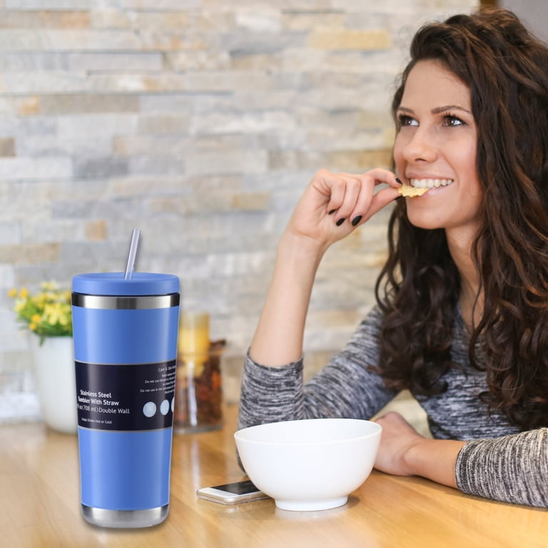 Blue Insulated Metal Tumbler with Straw 24 Oz 1 Pack, Double Walled  Stainless Steel Sports Tumbler, Travel Cup for Coffee Smoothie Juice Water  Tea ...