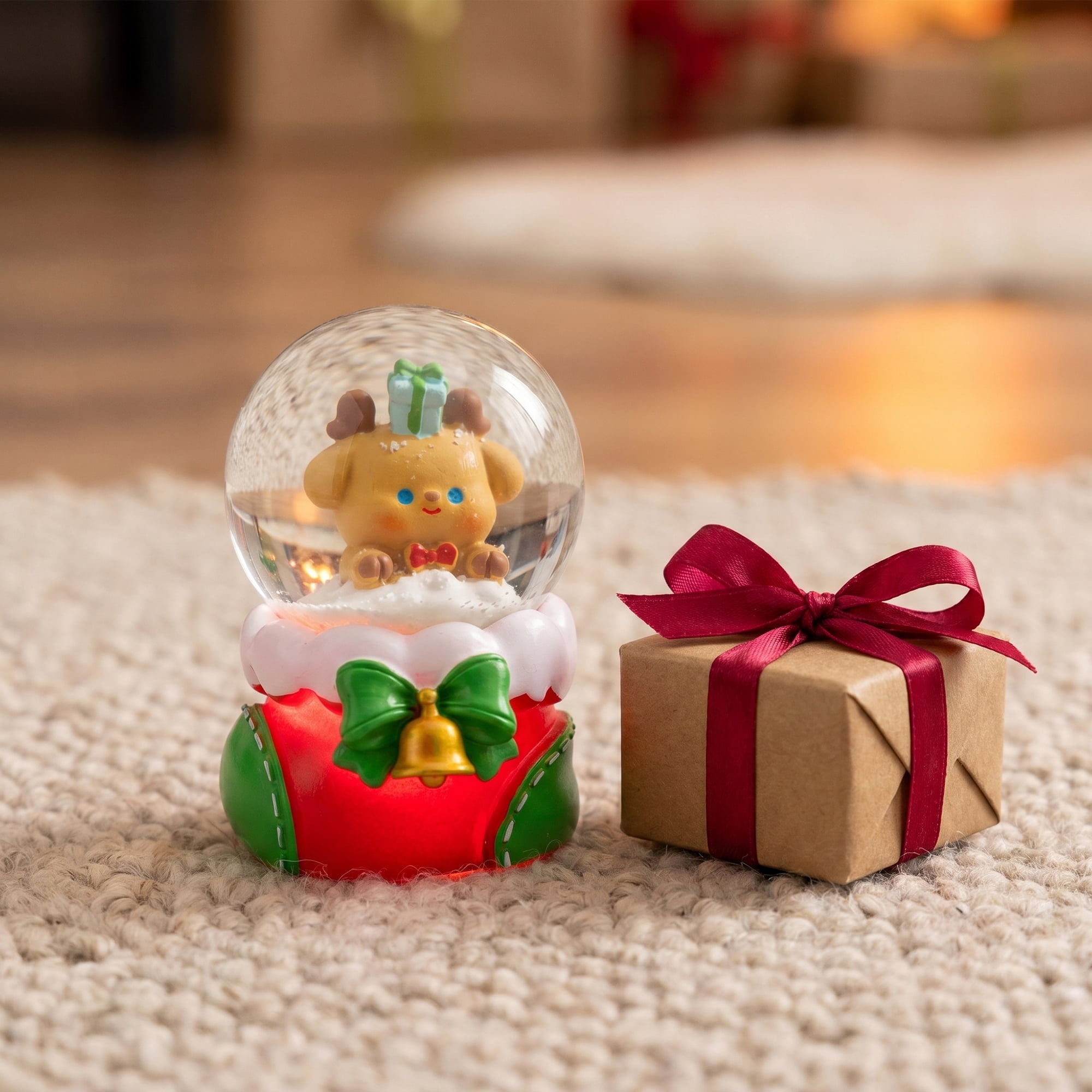 Unique Bargains Crystal Ball Shatterproof LED Glitter Snow Globe Red M 2.6" x 2.6" x 3.7"