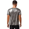 thumbnail image 2 of YONGHS Men's Metallic Shiny Short Sleeve T-shirt Holographic Round Neck Party Disco Club Tee Top Black S, 2 of 6