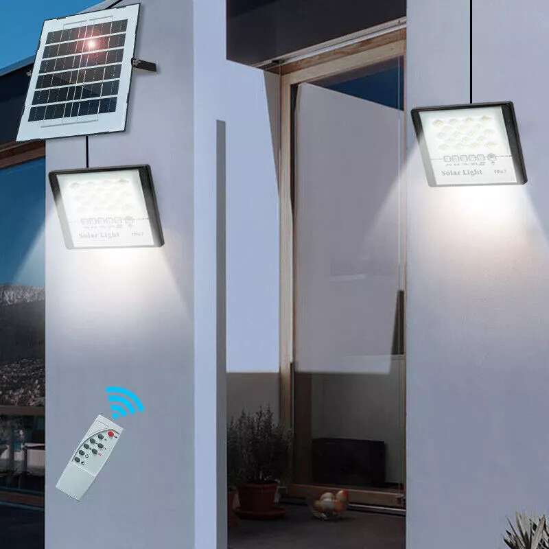 300W LED Solar Flood Light, Remote Controlled, Dusk to Dawn, , Wall-Mounted & Pole-Mounted, Perfect for Barn, Warehouse, Backyard and Garden