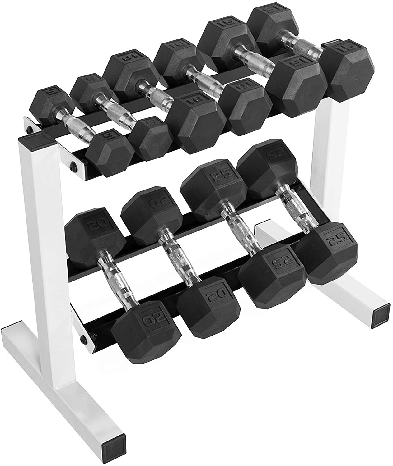 WF Athletic Supply 525Lb Rubber Coated Hex Dumbbell Set with Two Tier