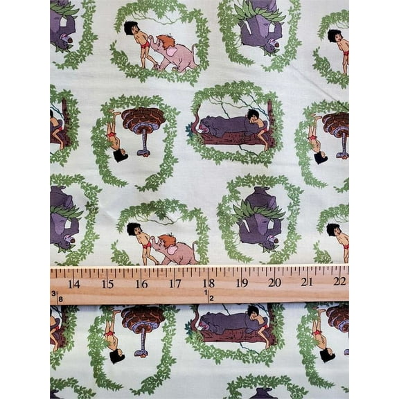 100% Cotton Fabric "The Jungle Book (Hathi Jr + Kaa + Baloo + Bagheera)" Print