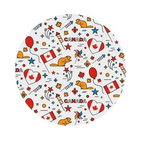 

Salouo Canada Day Print Round Coaster Drink Coasters Leather Bar Beer Beverage Coasters for Drinks Set of 4 for Tabletop Protection Coffee Table Decor
