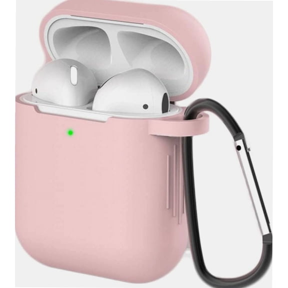 Silicone Case Cover for Airpods 1st 2nd with Carabiner,Protective Soft TPU Skin Case Waterproof Shockproof Cover [Front LED Visible] Compatible with Apple AirPods 1st 2nd (Light Pink)