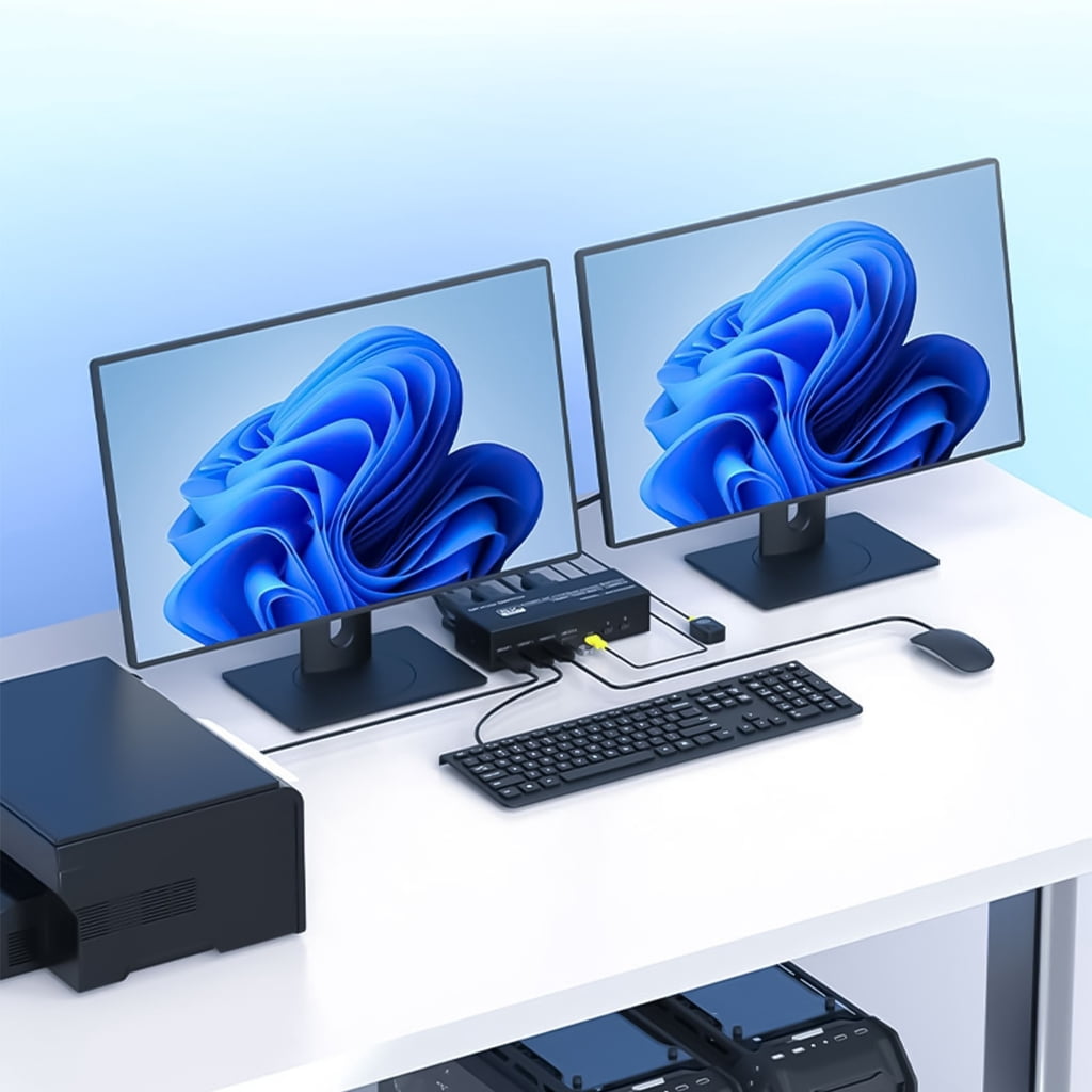 Two Monitors KVM Switches 8K Resolution for Two Computers with Keyboards and Mouse Sharing