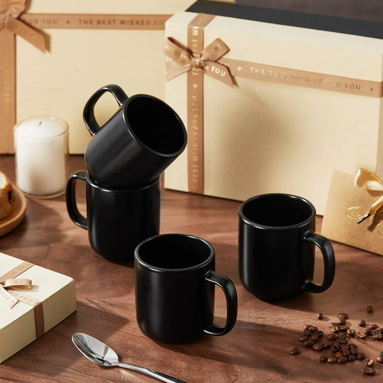 Malacasa Stoneware Coffee Mugs Set, 12 oz Coffee Cups Set of 4, Dishwasher & Microwave Safe, Black