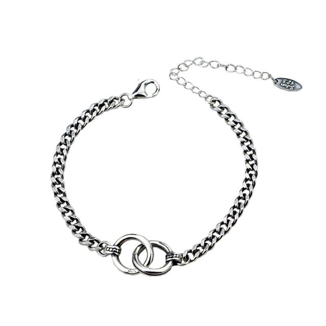 Guardurnaity de plata para mujer, estilo Vintage Simple, fácil de combinar, doble círculo, brazalete de viaje que no se desvanece, Ropa, zapatos y accesorios Miscelánea