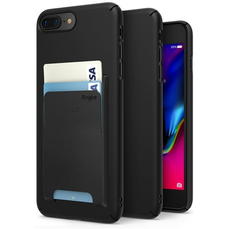 iPhone 8 Plus Case, [Advanced Accessory Kit] Ringke SLIM Superior Slender [Attachable Wallet Card Slot] Precise Contour Lightweight & Classy Fashionable Cover for Apple iPhone8 Plus - SF Black