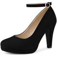 thumbnail image 1 of Zapatos De Tacón De Aguja Con Punta Redonda Y Correa En El Tobillo Para Mujer Negro 37, 1 of 6