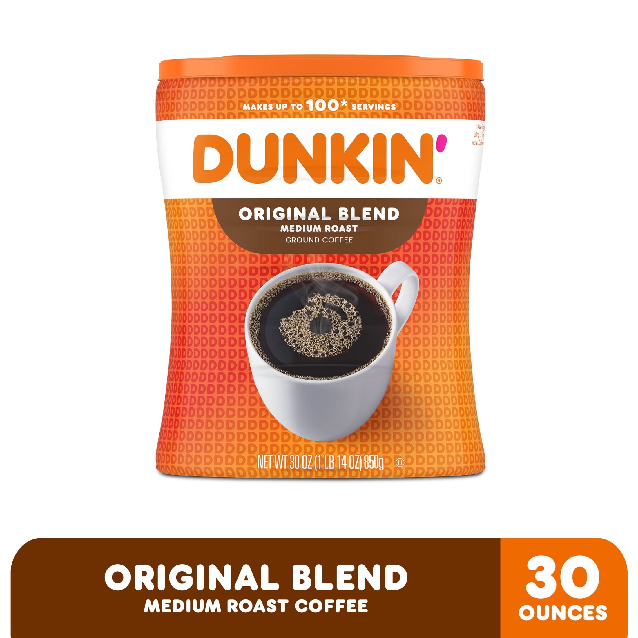 Dunkin’ Original Blend Medium Roast Ground Coffee, 30 oz Canister