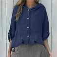 thumbnail image 6 of UPPADA Women's Linen Hoodies Lightweight Solid Shirts Flowy Cute Hoodie Long Sleeve Botton Up Cardigans Long Sleeve Shirts Womens Pullover Hoodies Navy,S, 6 of 8