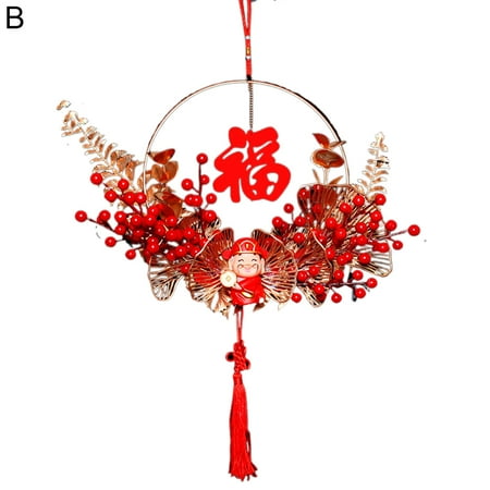 

BULLKER Wreath Hanging Pendant Decorative Vibrant Color Convenient Front Door Garland Pendant Chinese New Year Gift