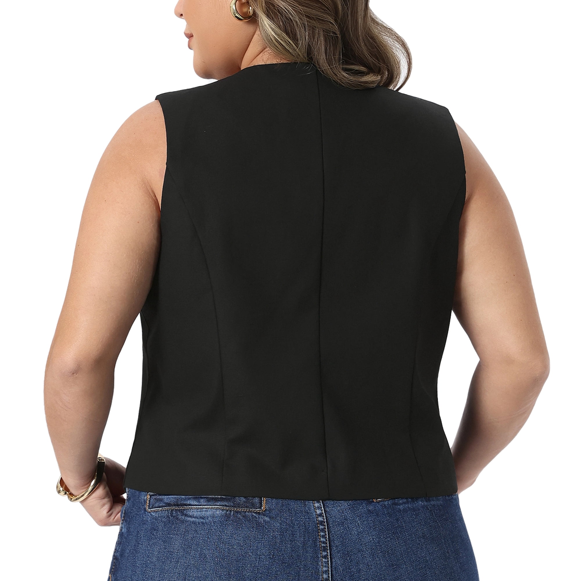 DARING DIVA Women's Plus Linen Vest Sleeveless Lined Waistcoat Top 4X Black
