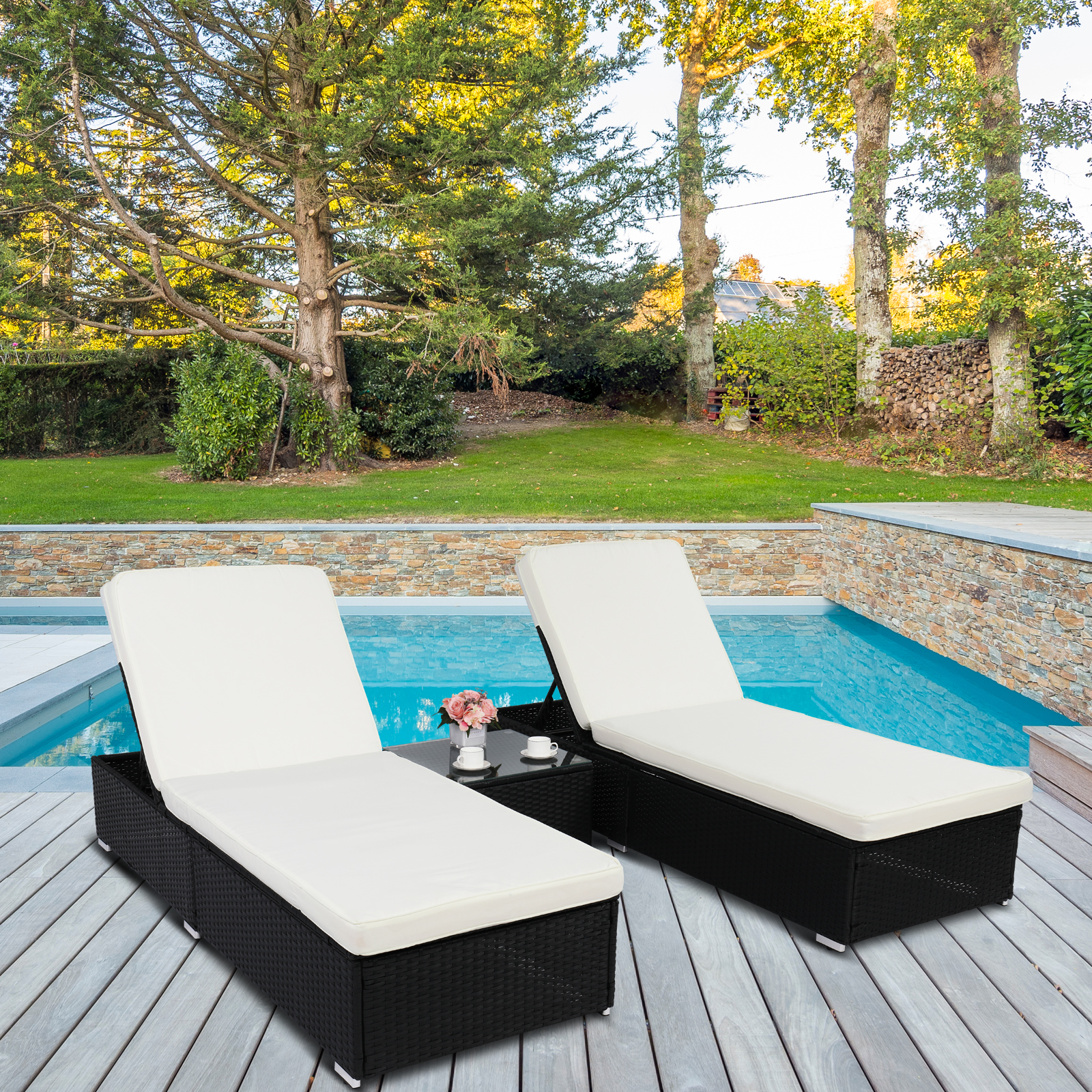 Chaise Lounge Set of 2, Outdoor Lounge Chairs, Chaise Lounge Chairs, Patio Reclining Chair Furniture for Poolside, Deck, Backyard, JA2931 - image 3 of 12