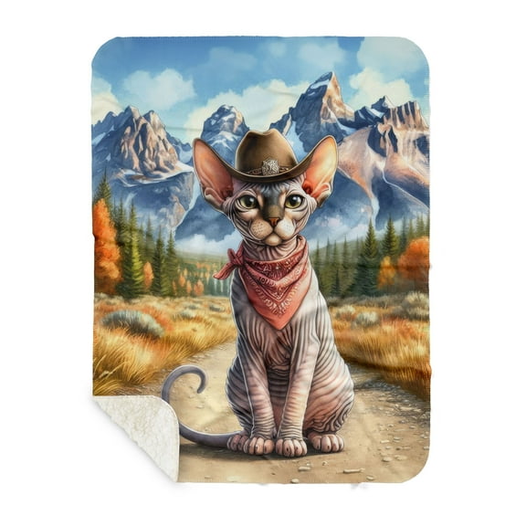 Welcome Fall Western Cowboy Sphynx Enjoys Majestic Autumn Cozy Sherpa Blanket Cat Lover Kitten Owner Gifts Idea Warm Soft Throw Blanket - 01007