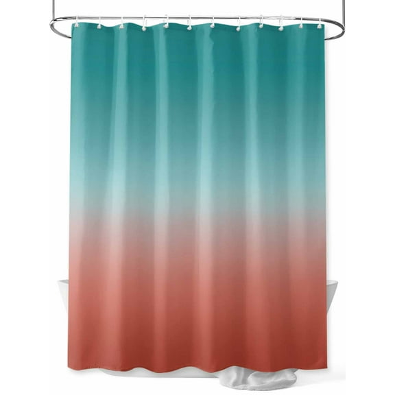 Red Cyan Shower Curtain, Turquoise Gradient Waterproof Shower Curtain Set with 12 Hooks Lightweight Washable Fabric Shower Curtains for Bathroom 72x84 Inches