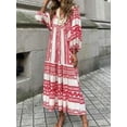 thumbnail image 4 of Women Short Puff Sleeve V Neck Maxi Dress Summer Boho Floral Printed Dress Smocked Tiered Flares Sundress, 4 of 4