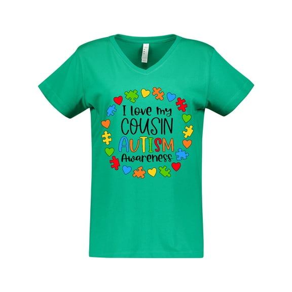 Inktastic I Love My Cousin Autism Awareness Women's V-Neck T-Shirt