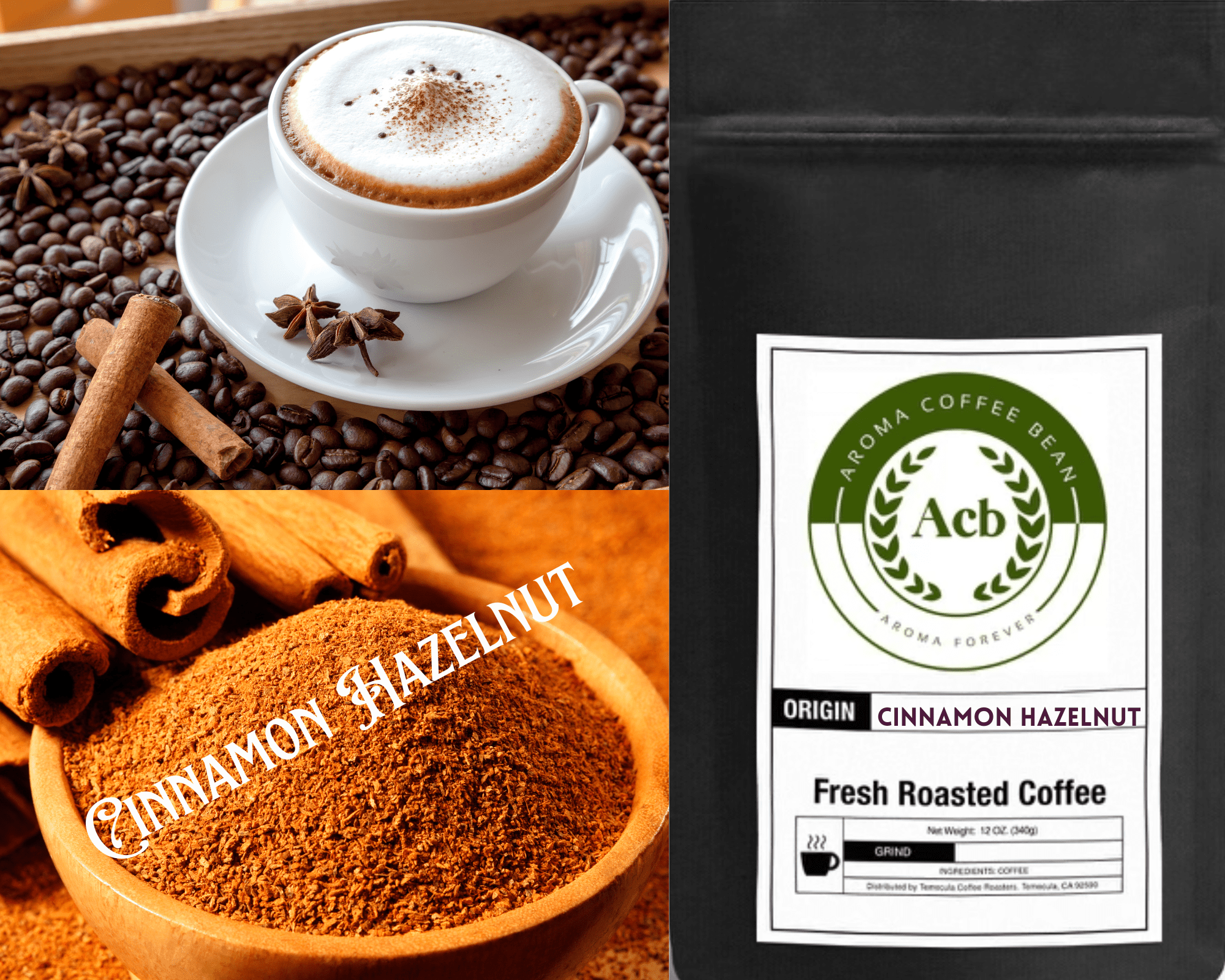Aroma Coffee Bean, Cinnamon Hazelnut Flavored Coffee 1 Lb