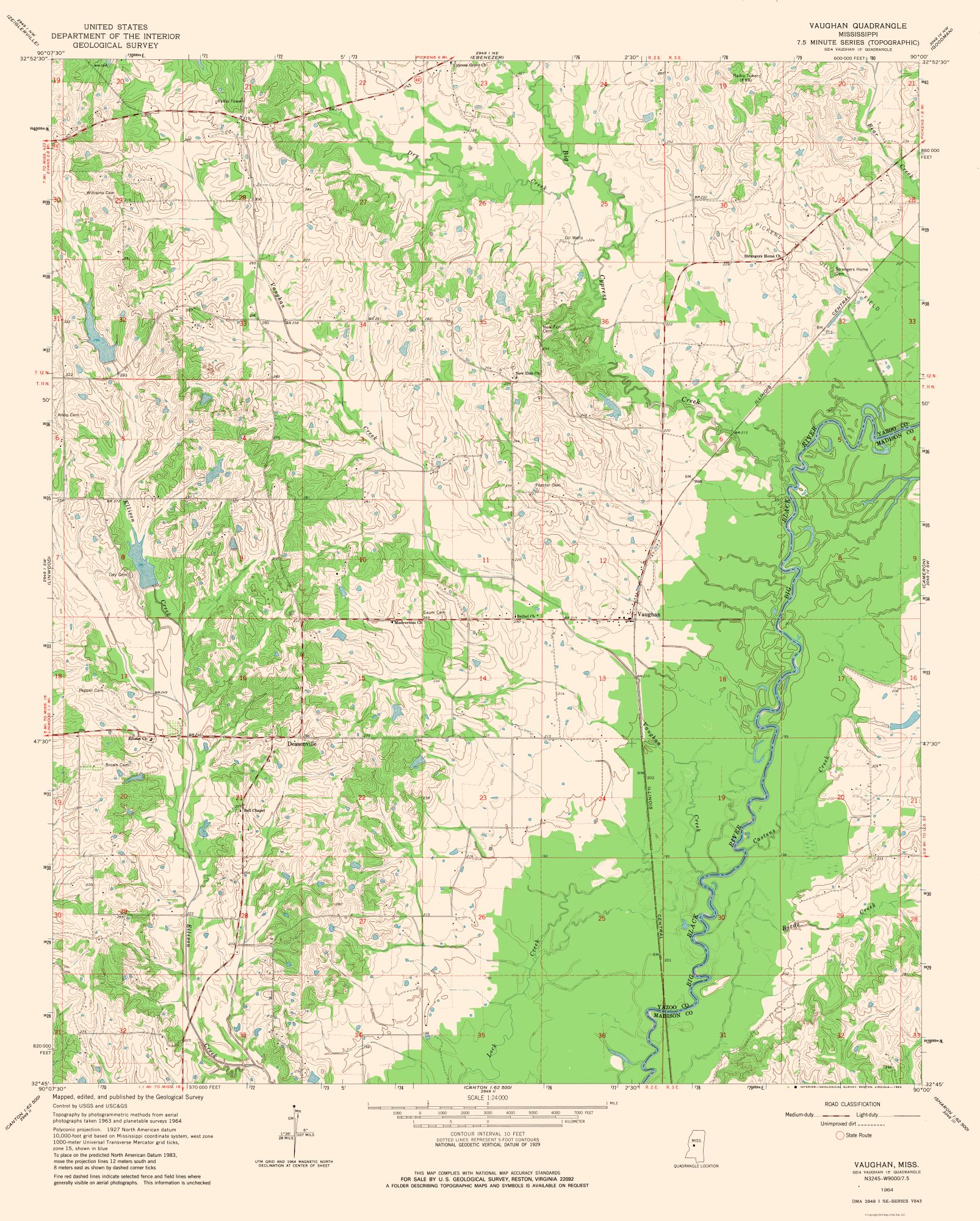 Vaughan Mississippi Quad USGS 1964 23 x 28.65
