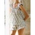 thumbnail image 6 of Michellecmm  Women Floral Print Set Flutter Sleeve Loose Tank Tops Ruffled Shorts, 6 of 9