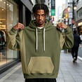thumbnail image 2 of Men's Hoodie Drawstring Hooded Long Sleeve Color Block with Kangaroo Pocket Soft Touch Pullover Basic Top for Fall Winter Everyday Wear and Weekend Outings Army Green XL, 2 of 6