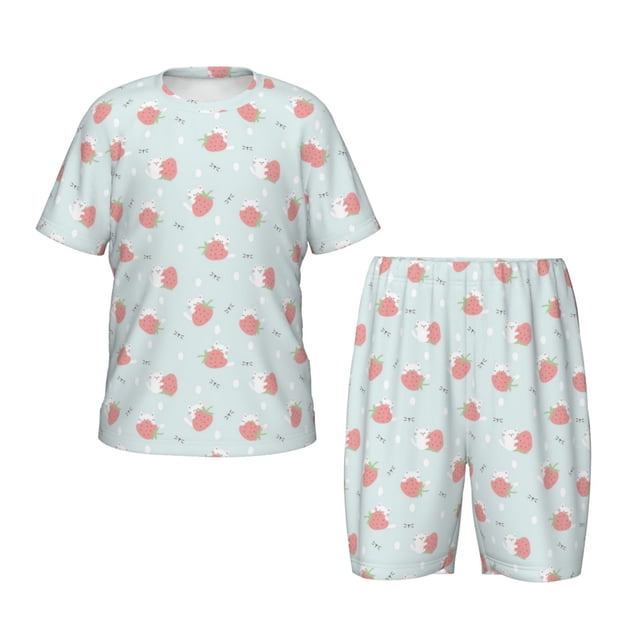 Balery Strawberry Conjunto de Pijama Infantil de Manga Corta con Estampado – Ropa de Dormir de Algodón Suave-Medium