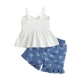 thumbnail image 6 of vigerkar Baby Girl Jeans Shorts Outfit Toddler Summer Denim Shorts and Tops Sleeveless Bow Crop Top Shorts Set Summer Clothes (White, 18-24 Months), 6 of 8