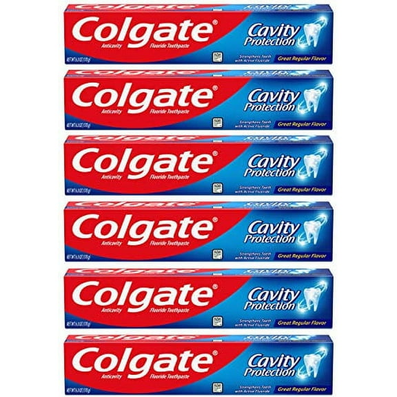 Colgate Cavity Protection Toothpaste with Fluoride, Great Regular Flavor, 6 Ounce Tube, 6 Pack