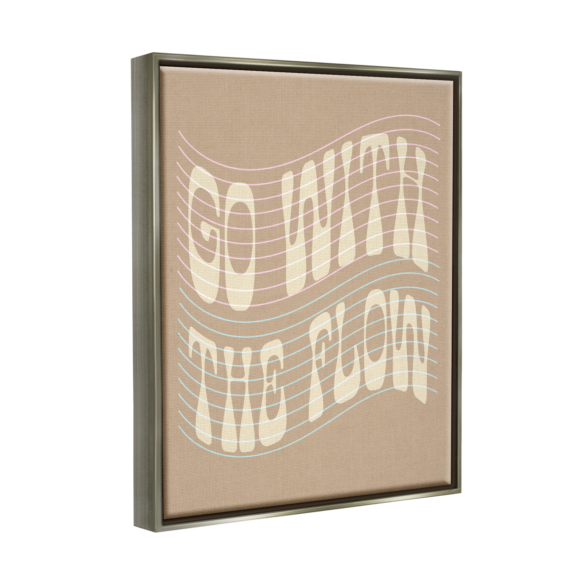 Stupell Retro Go With The Flow Stripes Inspirational Painting Gray Floater Framed Art Print Wall Art