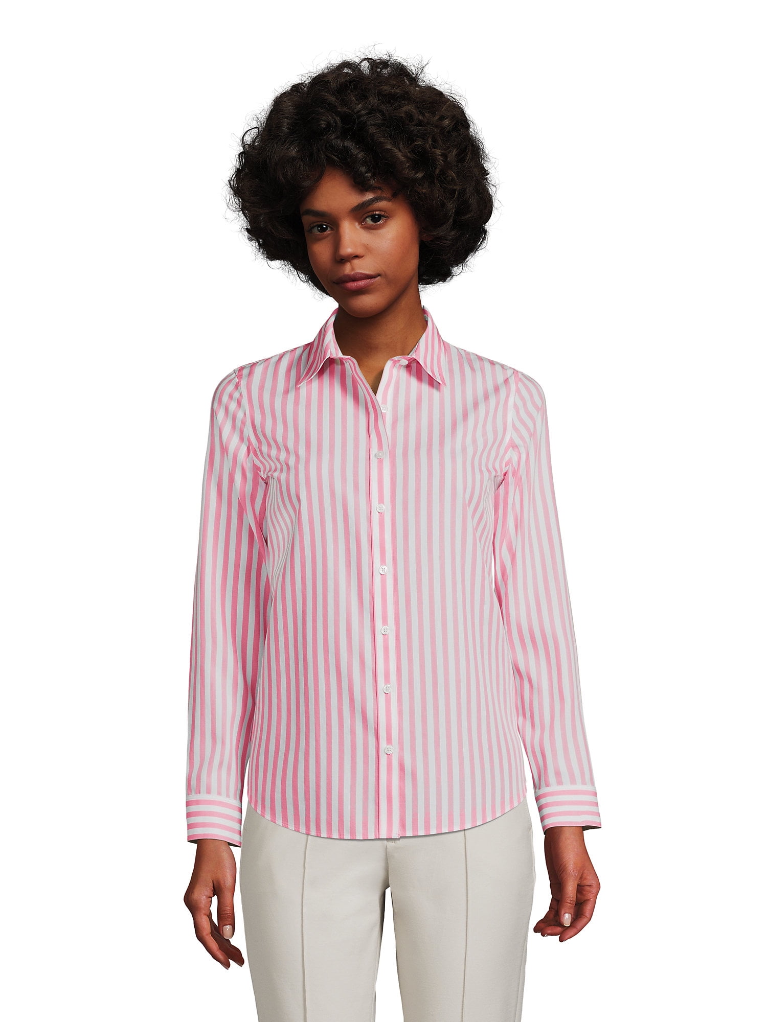 Lands' End Women's Wrinkle Free No Iron Button Front Shirt - Walmart.com