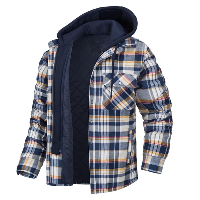 Chaqueta tipo camisa para hombre, con capucha extraíble, a cuadros, acolchada y forrada, abrigos de invierno, sudadera gruesa, ropa de abrigo, camisas para hombre