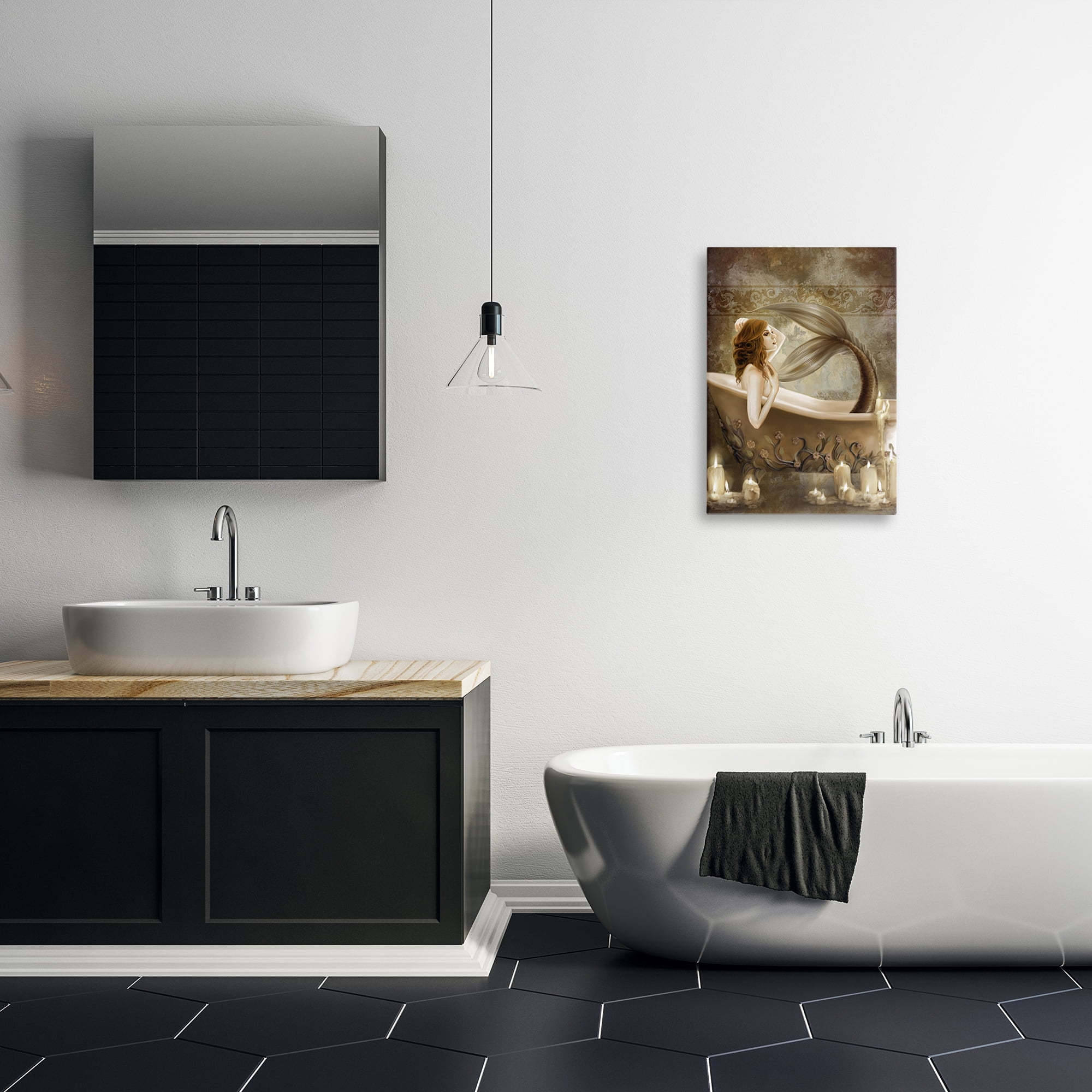 Stupell Industries Sepia Bath Time Mermaid Canvas Wall Art, design by Selina Fenech
