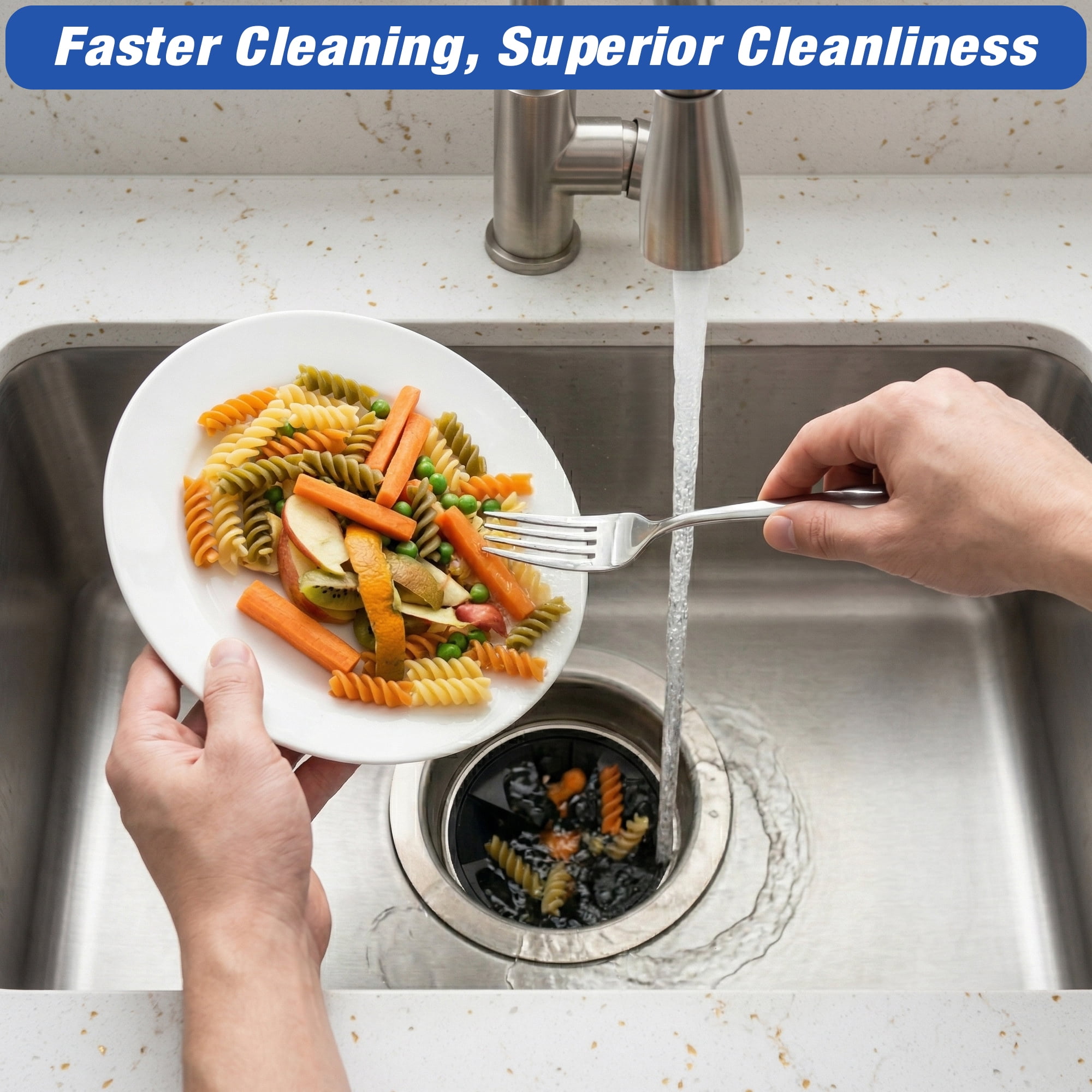 TOPTENG Garbage Disposal Continuous Feed Food Waste Disposer 3/4 HP 2800 RPM Under Sink Kitchen Food Waste Disposer w/ Plug