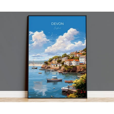 Devon Travel Poster, Devon Travel Print, England, Devon Art Gift, Devon Coastline Wall Art Print, 8x12 UNFRAMED
