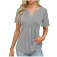 thumbnail image 2 of CaiJunJia Tops Womens Summer Tops Trendy Short Sleeve V Neck T Shirts Casual Dressy Loose Pleated Basic Tunic Blouse, 2 of 7