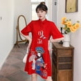 thumbnail image 5 of Vestido con estampado floral retro, mejora del verano, corte holgado y ajustado, cheongsam juvenil, 5 of 5