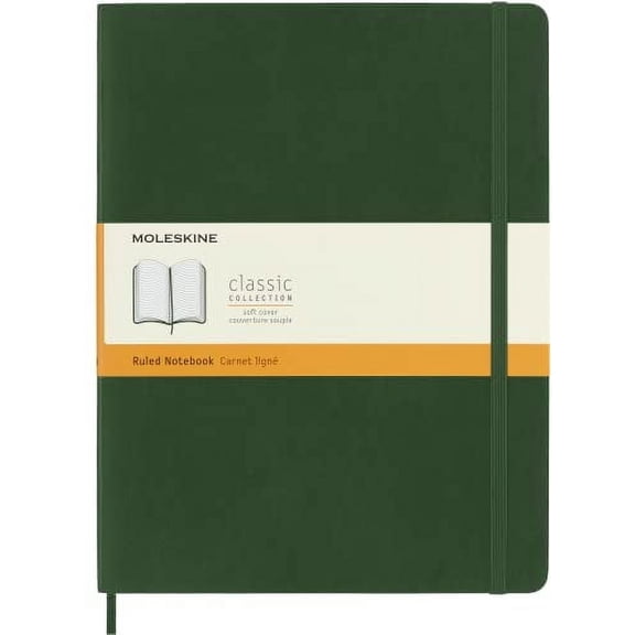 Moleskine Classic Notebook, Soft Cover, XL (7.5" x 9.5") Ruled/Lined, Myrtle Green, 192 Pages