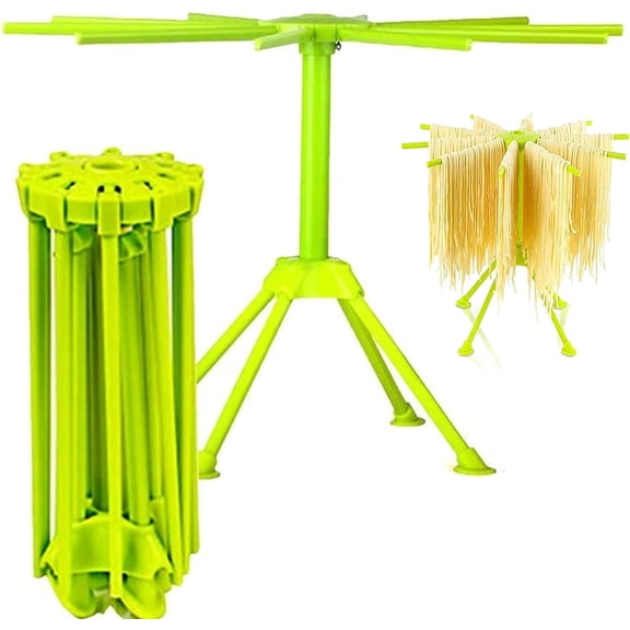 Kitchen Pasta Drying Rack Folding, Spaghetti Drying Rack Noodle Stand with 10 Bar Handles Green