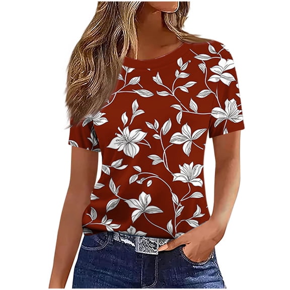 Perfectbot Women's Cute Print Crew Neck T-Shirt Short Sleeve Casual Daily Summer Top Tee