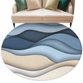 thumbnail image 2 of Blue Beige Ombre Round Area Rug 5 FT, Non Slip Bedroom Area Rug, Geometric Abstract Modern Moire Washable Soft Circular Carpet Non-Shedding Floor Mat for Kitchen Dining Room Foyer Balcony Dorm, 2 of 9