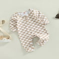 thumbnail image 3 of Baby Boys Girls Autumn Jumpsuit Long Sleeve  Neck Button Checkerboard Romper, 3 of 7