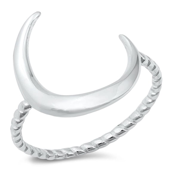 Crescent Moon Horseshoe Rope Ring .925 Sterling Silver Band Jewelry Female Male Unisex Size 5